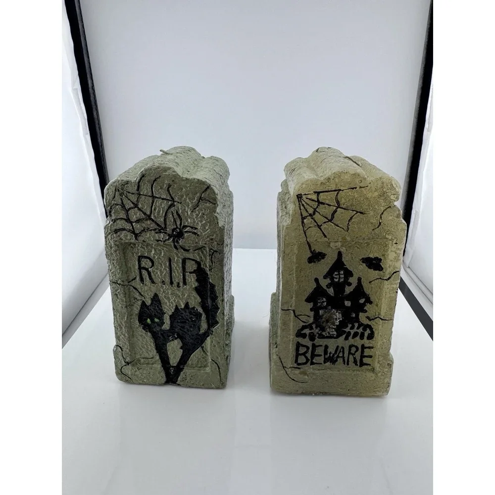 Target Halloween Tombstone Pillar Candles Set of 2 RIP Black Cat Haunted House